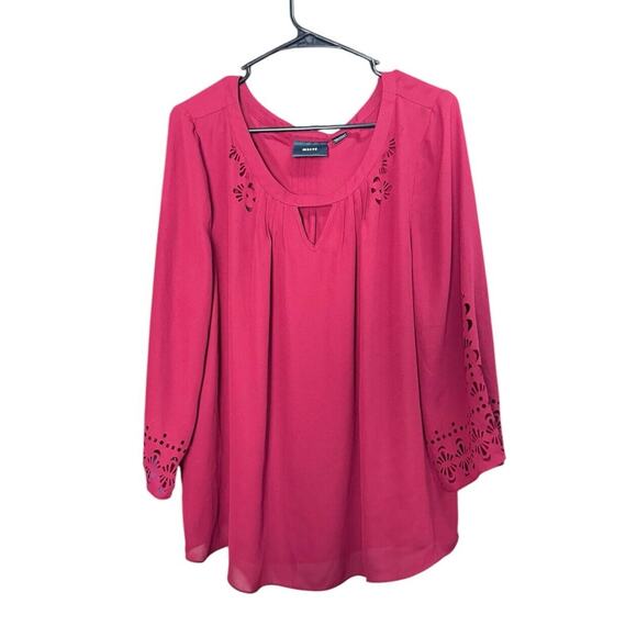 Anthropologie Maeve Womens Teni Burgundy Red Top Laser Cut Out Blouse, Size 16 - Picture 2 of 9